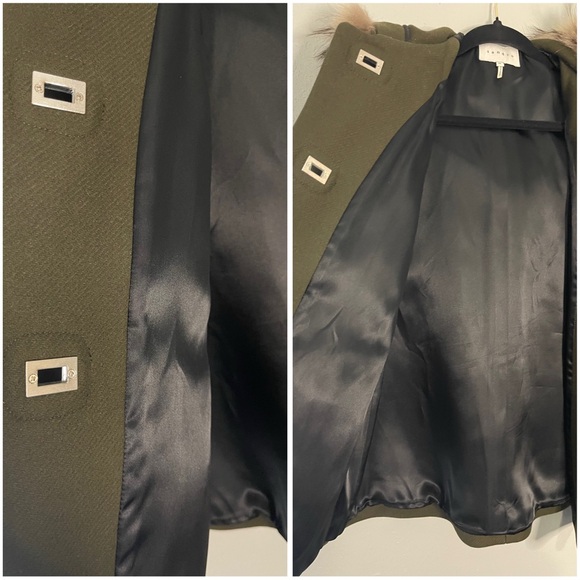 Sandro Wool Coat with Fur-Trimmed Hood - Size EU 36 - Picture 13 of 16